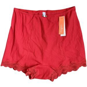 NEW COLSIE High Waisted Retro Inspired Panties Red Large Waffle Knit Lace Trim